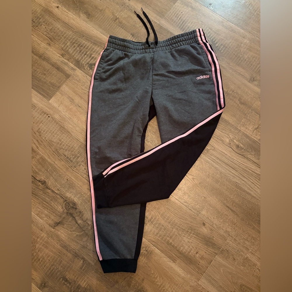 Adidas Gray and Black Joggers with Pink Stripes size XL
